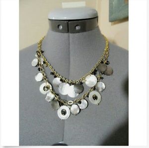 Double layer strand Mother of Pearl Beads Necklace 20-22" Gold tone Boho Gypsy